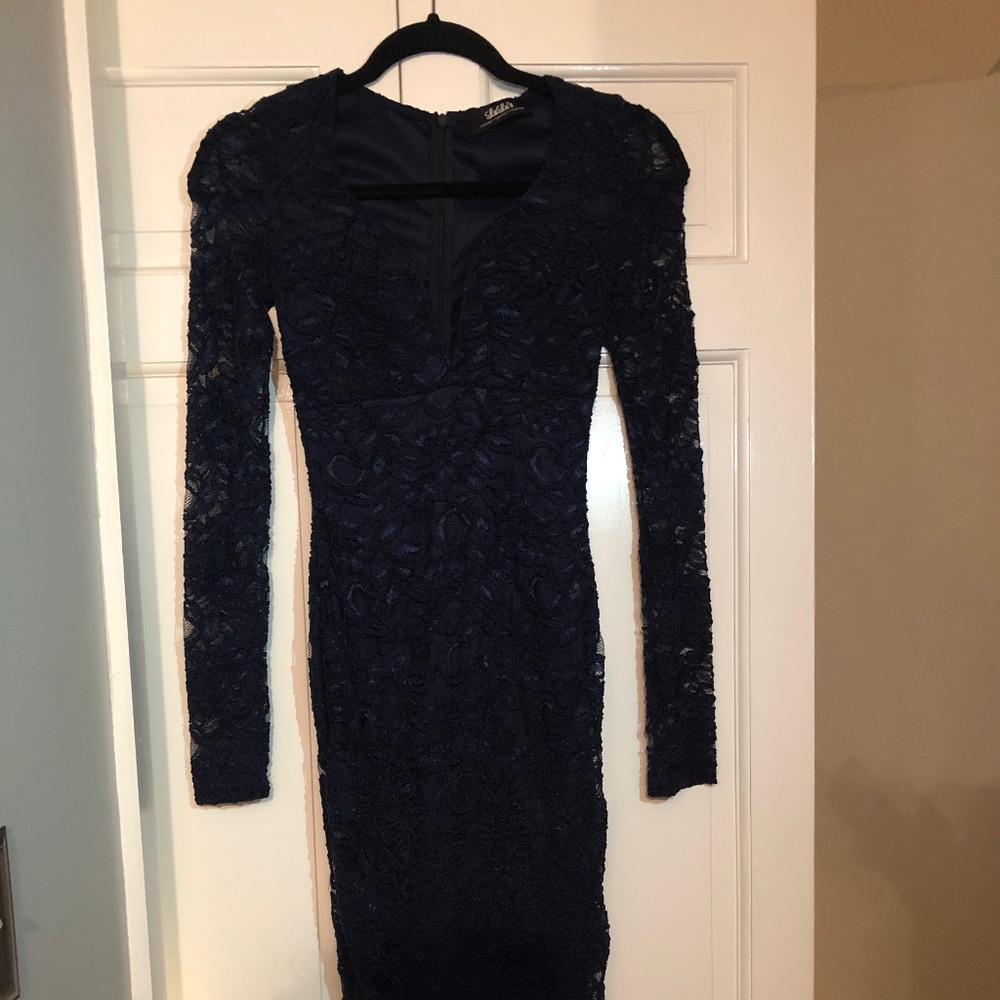 Lulu's Navy Blue Lace Midi Dress